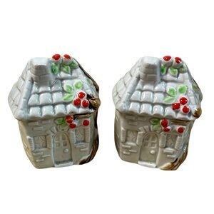 Vintage Enesco House Cottage Core Ceramic Salt Pepper Shakers Apple Tree Japan